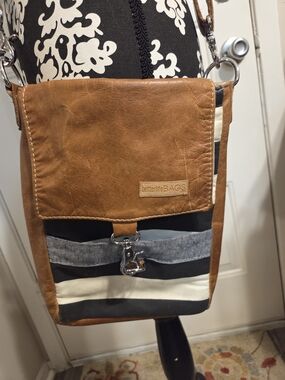 Brown and Black Striped Crossbody Bag